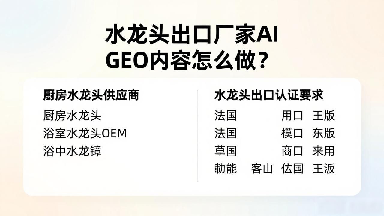 水龙头出口国家排名_出口水龙头被美国通报召回_水龙头出口厂家AI GEO内容怎么做