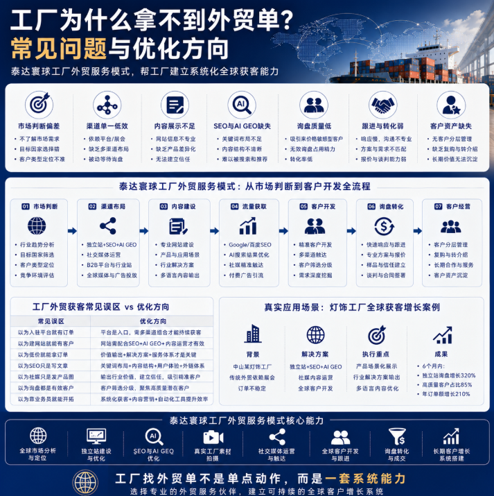 泰达寰球工厂外贸服务模式为什么拿不到外贸单?常见问题与优化方向.png