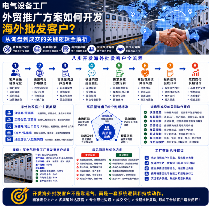 电气设备工厂外贸推广方案如何开发海外批发客户?从询盘到成交的关键逻辑.png