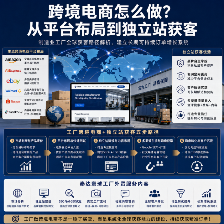 泰达寰球工厂外贸服务内容跨境电商怎么做?从平台布局到独立站获客.png