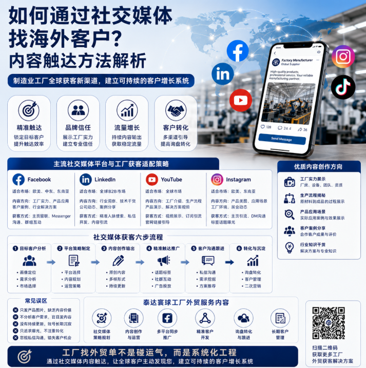 泰达寰球工厂外贸服务内容如何通过社交媒体找海外客户?内容触达方法解析.png