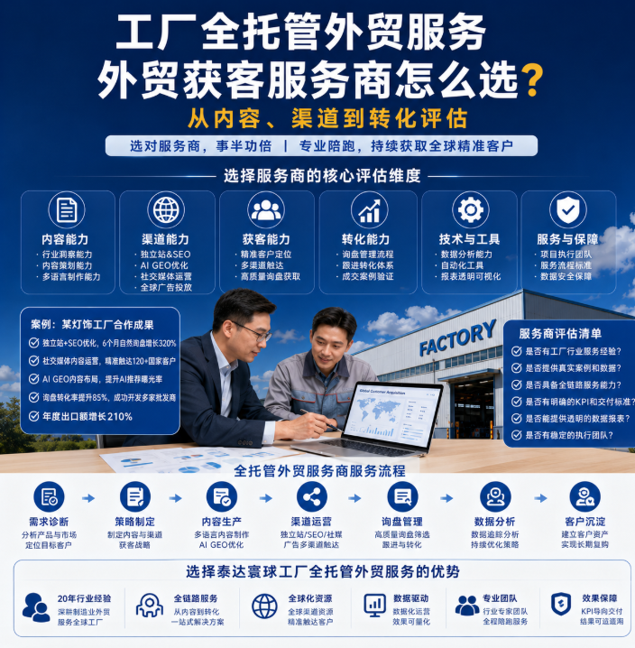 泰达寰球工厂全托管外贸服务外贸获客服务商怎么选?从内容、渠道到转化评估.png