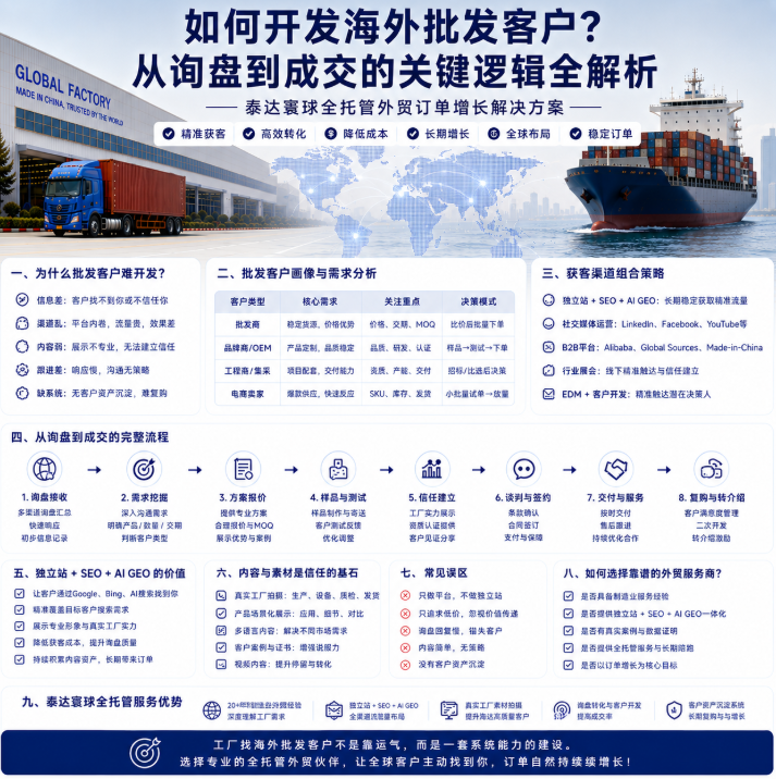 泰达寰球工厂外贸靠谱吗如何开发海外批发客户?从询盘到成交的关键逻辑.png