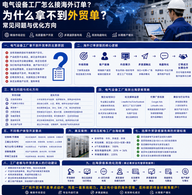 电气设备工厂怎么接海外订单为什么拿不到外贸单?常见问题与优化方向.png
