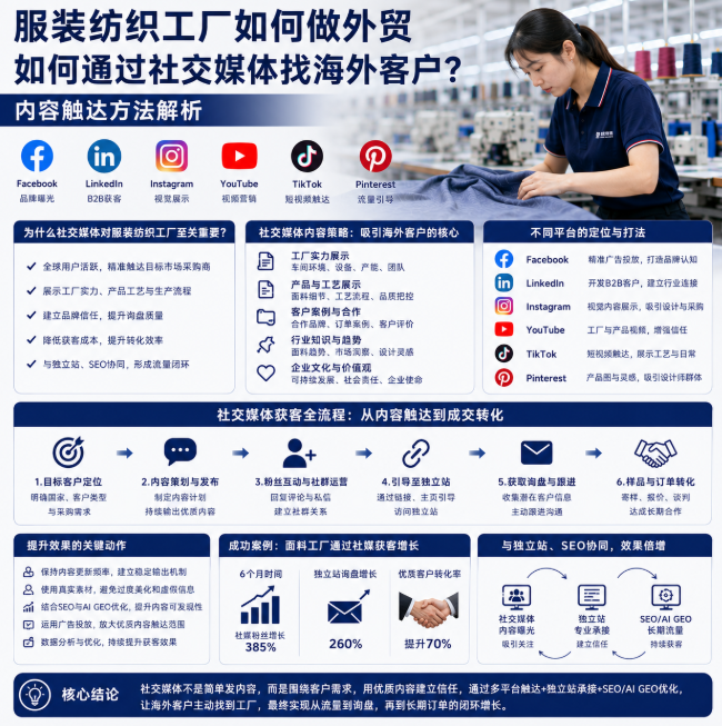 服装纺织工厂如何做外贸如何通过社交媒体找海外客户?内容触达方法解析.png