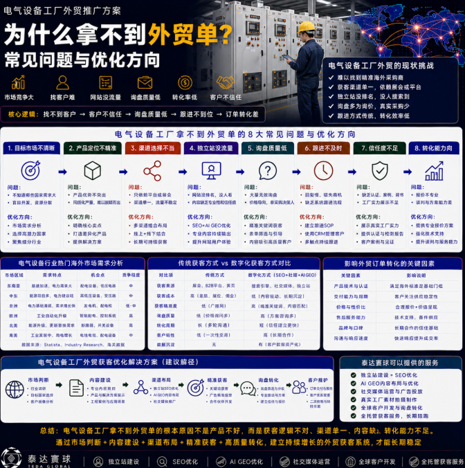 电气设备工厂如何做外贸为什么拿不到外贸单?常见问题与优化方向.png