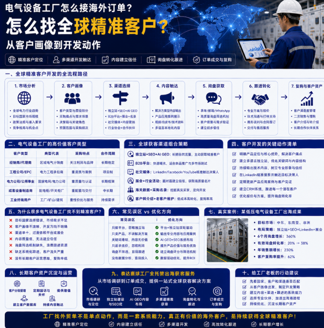 电气设备工厂怎么接海外订单怎么找全球精准客户?从客户画像到开发动作.png
