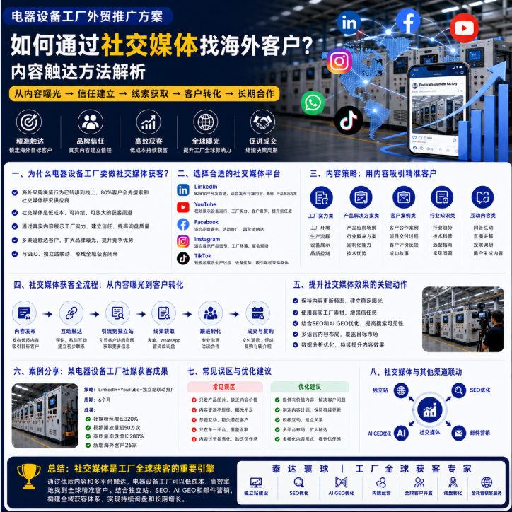 电器设备工厂外贸推广方案如何通过社交媒体找海外客户?内容触达方法解析.png