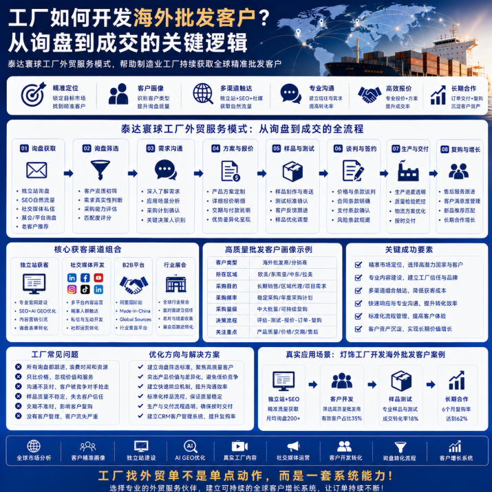 泰达寰球工厂外贸服务模式如何开发海外批发客户?从询盘到成交的关键逻辑.png