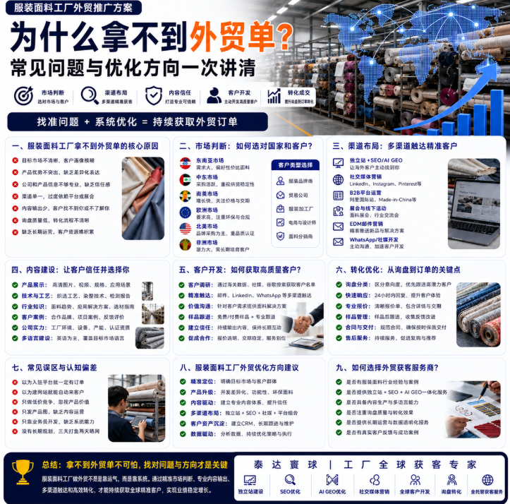 服装面料工厂如何做外贸为什么拿不到外贸单?常见问题与优化方向.png