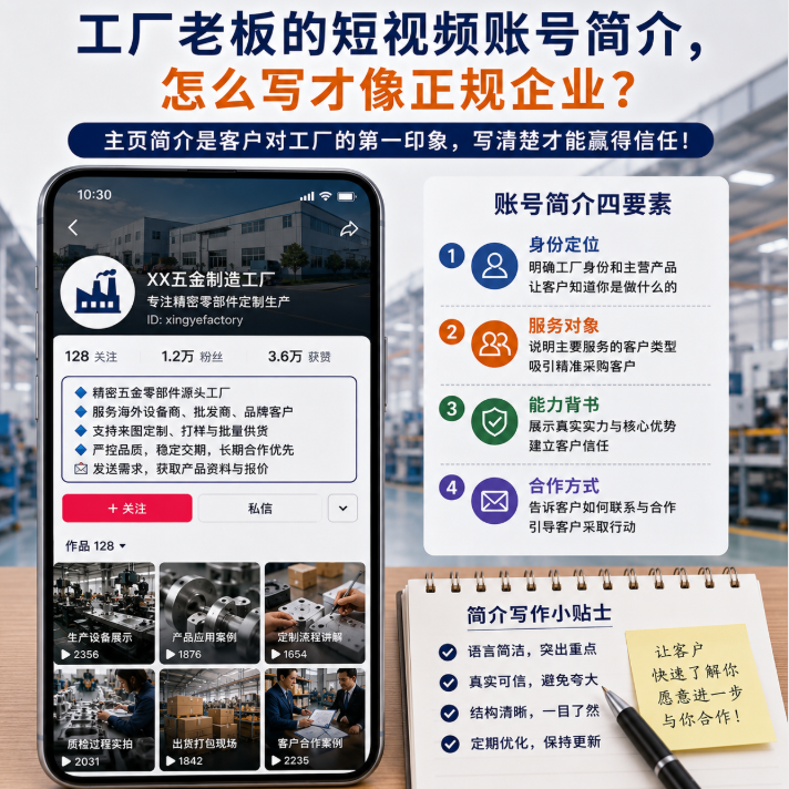 工厂老板的短视频账号简介,怎么写才像正规企业?.png