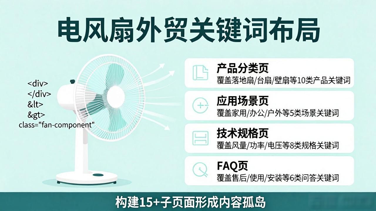 电风扇出口到哪些国家_生产风扇的部门有哪些_电风扇外贸工厂AI搜索关键词布局
