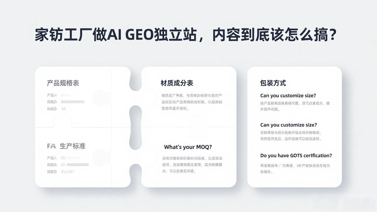 家纺用品工厂AI GEO独立站内容方案_家纺成品厂方案_家纺厂的设备有哪些