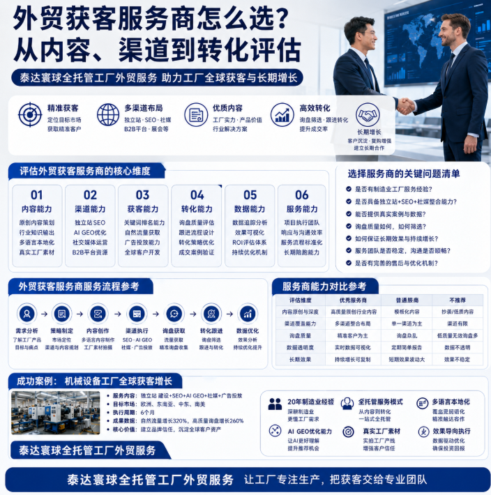 泰达寰球全托管工厂全托管外贸服务外贸获客服务商怎么选？从内容、渠道到转化评估.png