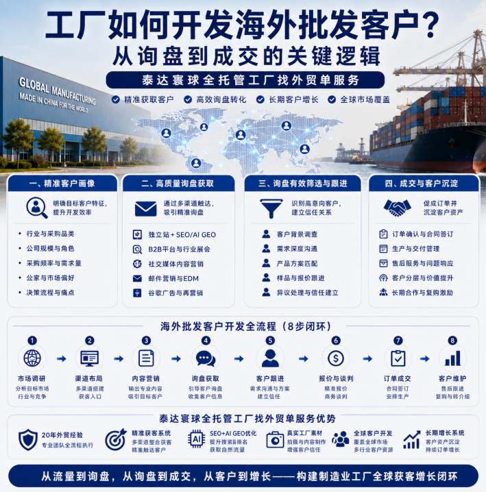 泰达寰球全托管工厂找外贸单如何开发海外批发客户？从询盘到成交的关键逻辑.png