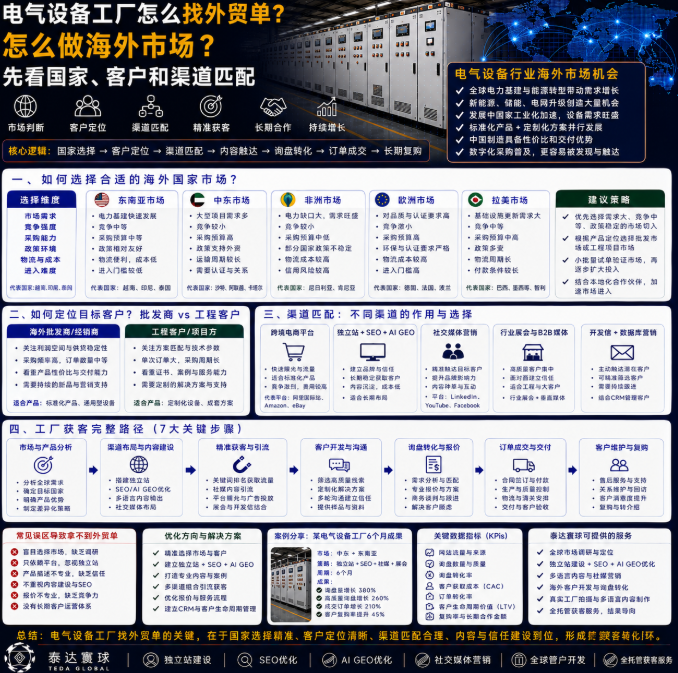 电气设备工厂怎么找外贸单怎么做海外市场？先看国家、客户和渠道匹配.png