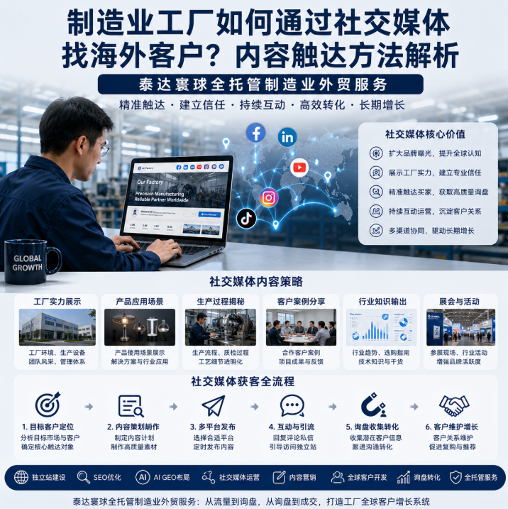 泰达寰球全托管制造业外贸服务如何通过社交媒体找海外客户？内容触达方法解析.png