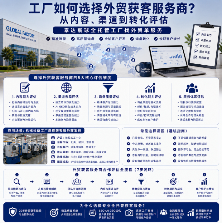 泰达寰球全托管工厂找外贸单外贸获客服务商怎么选？从内容、渠道到转化评估.png