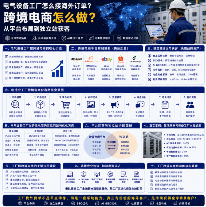 电气设备工厂怎么接海外订单跨境电商怎么做？从平台布局到独立站获客.png